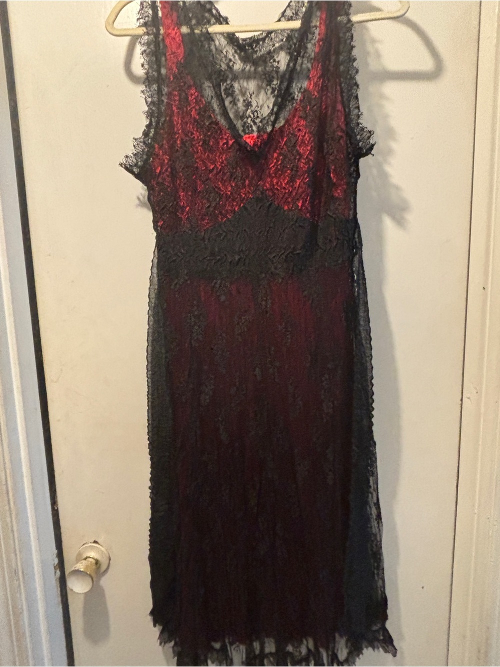 Vintage Red Slip with Black Lace Overlay Wedding Dress